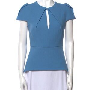 Roland Mouret Blue Keyhole Peplum Short Sleeve Top S / US 4 / UK 8